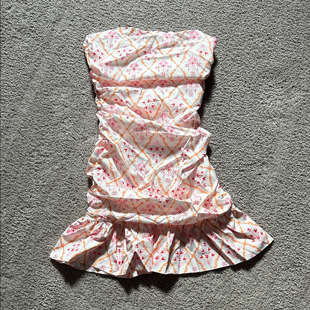 Strapless Floral Dress - Pink and White
